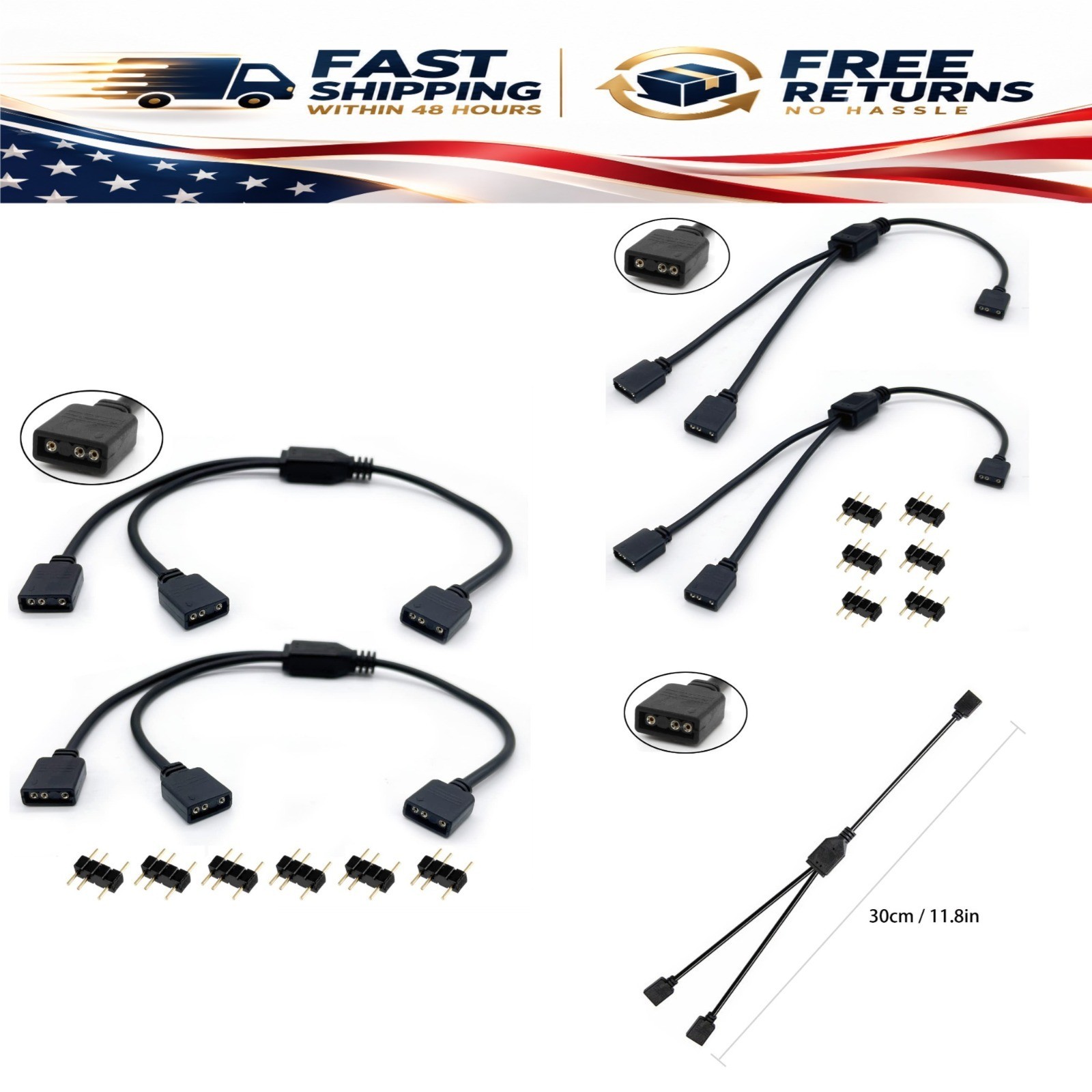 Jstincal ARGB Splitter Cable 1-to-2 5V 3 Pin Female to Female RGB Extension 2