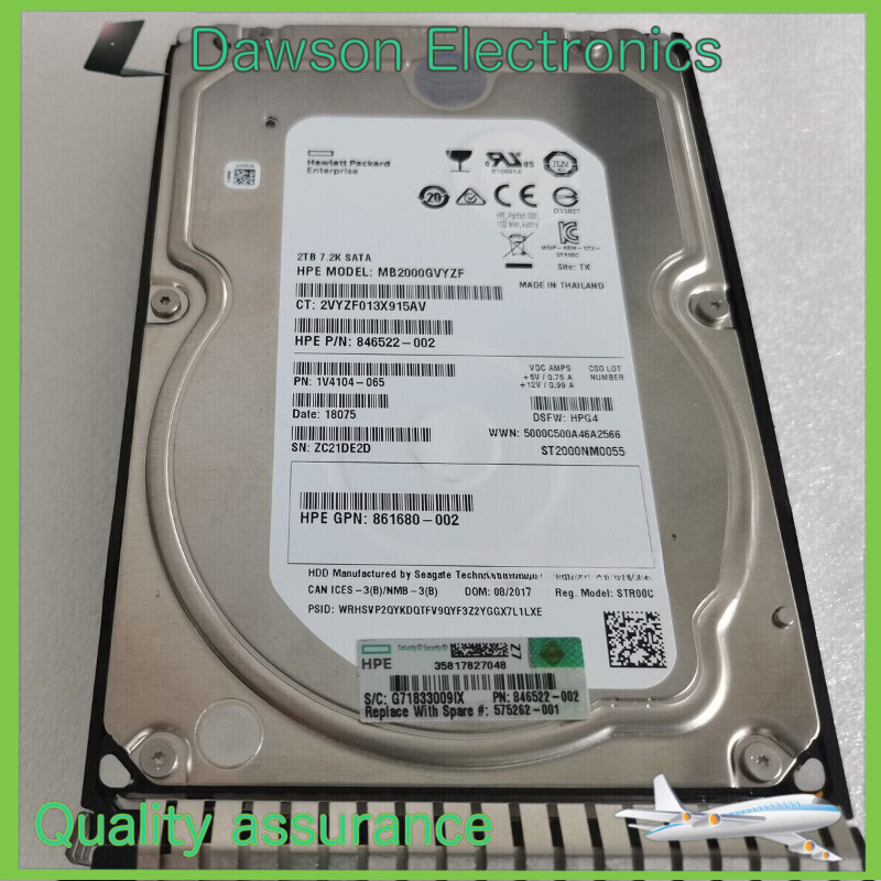 New HPE 872771-001 872489-B21 8 2TB 7.2K SATA 6G 3.5" SC Midline HDD Hard Drive