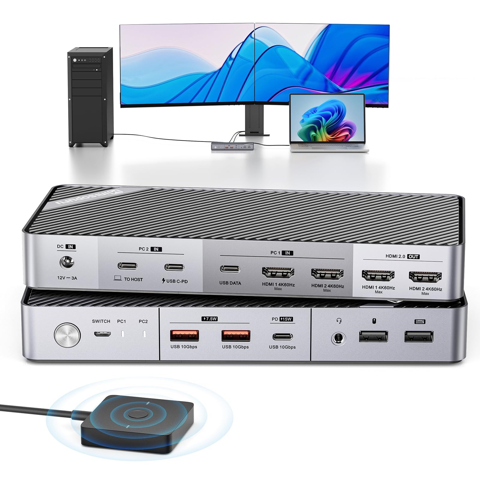 Minisopuru KVM Switch Dual Monitor Docking Station for Laptop & Desktop