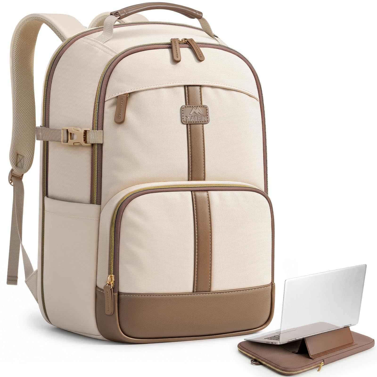 MATEIN HER Laptop Backpack for Women College School, 15 Inch, Beige Brown