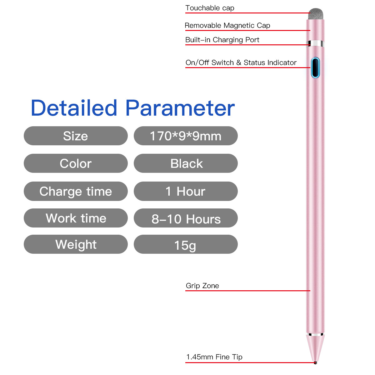 Rechargeable Pencil Active Stylus Pen Compatible For IOS & Android Touch Screens