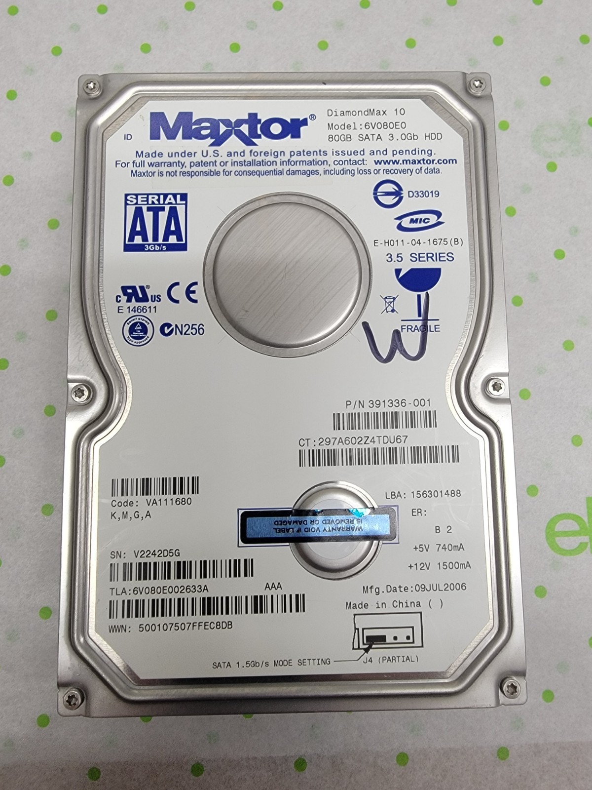 Maxtor DiamondMax 10 6V080E0 80GB 7200RPM 2MB 3.5in SATA I HDD