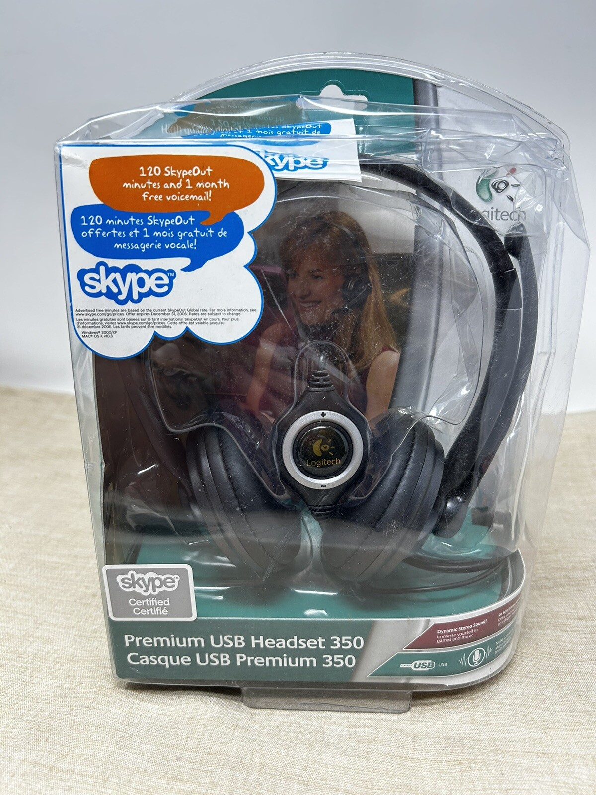 Logitech Premium USB 350 Black Headset Noise Cancellation & Microphone Skype New