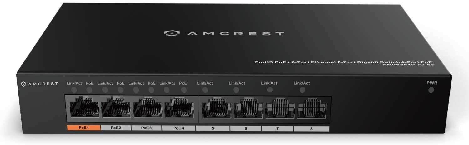 Amcrest AGPS8E4P-AT-60 4-Port POE+ 4-Ports POE Power Over Ethernet Switch 802.3