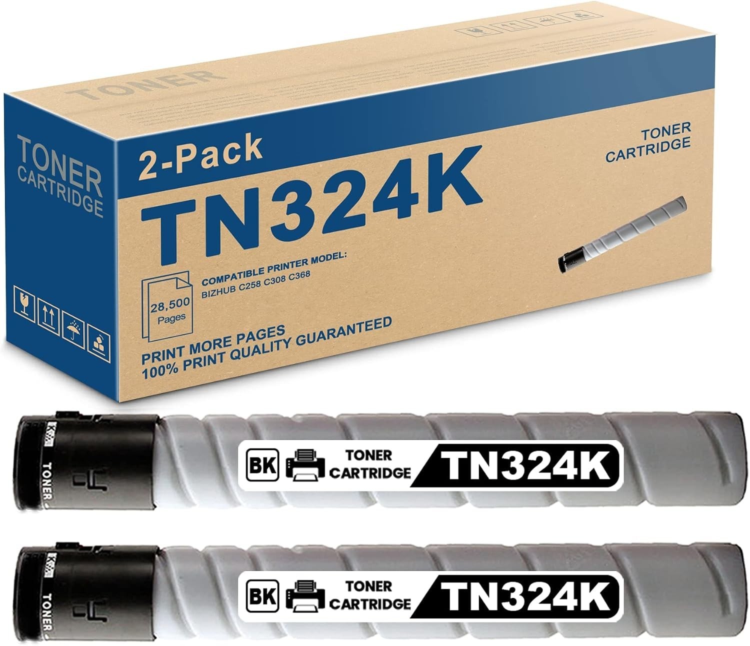 Toner Cartridges 2-Pack Black TN324K LOVPAIN [Compatible with Konica] Chip
