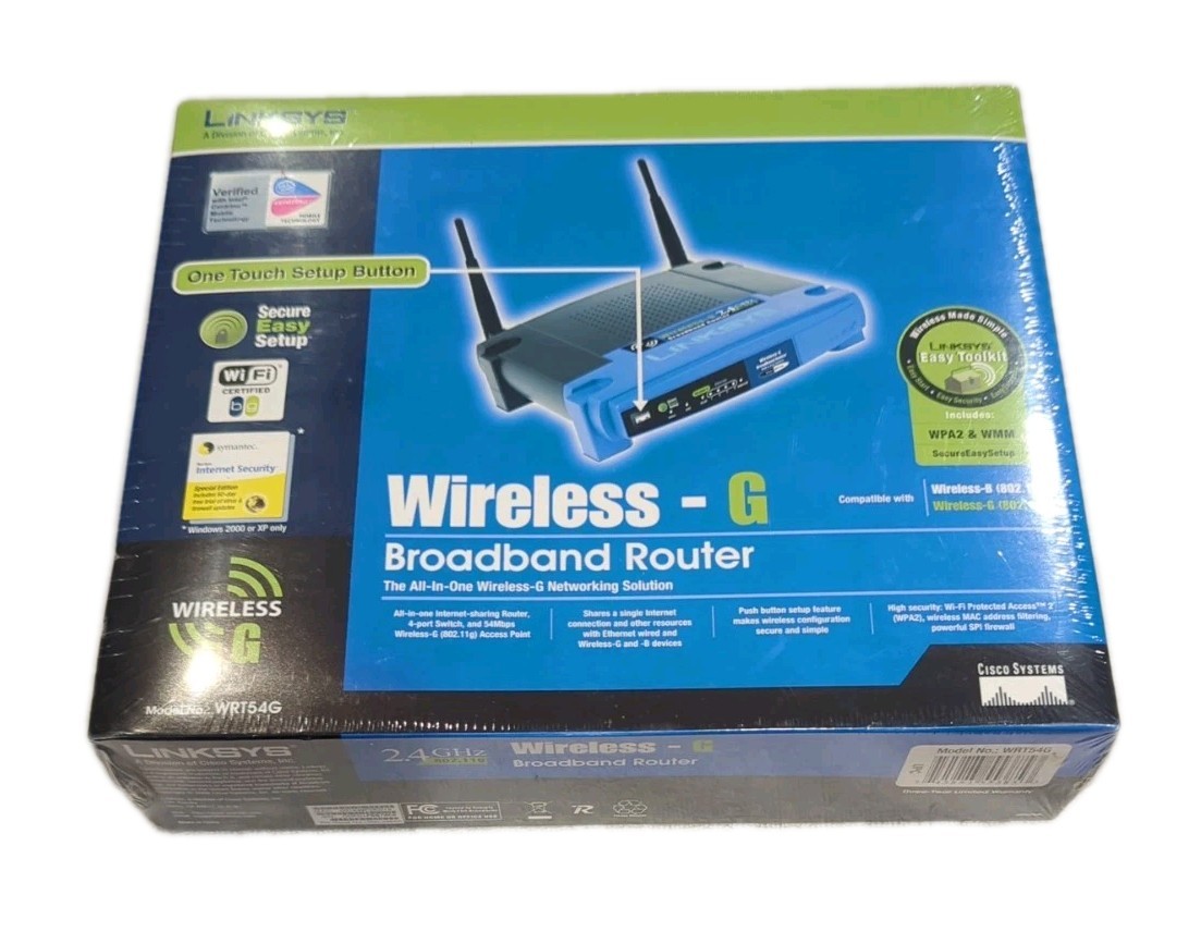 Wi-Fi Wireless-G Broadband Router 2.4 GHz Linksys WPA2 & WMM (Model WRT54G) New