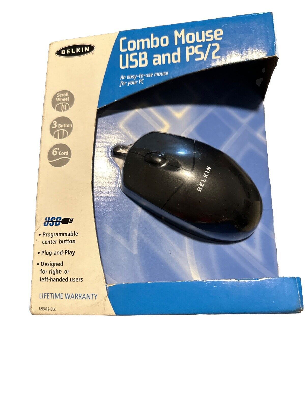 Belkin Combo Mouse USB & PS/2 F8E812-BLK 3 Button Scroll Wheel