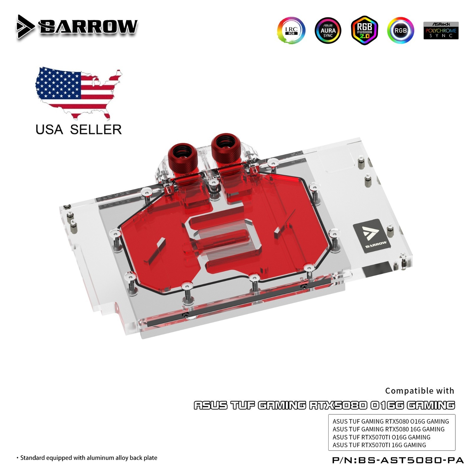 Barrow Full Cover GPU Water Block for ASUS TUF RTX 5070Ti 5080 16G Gaming