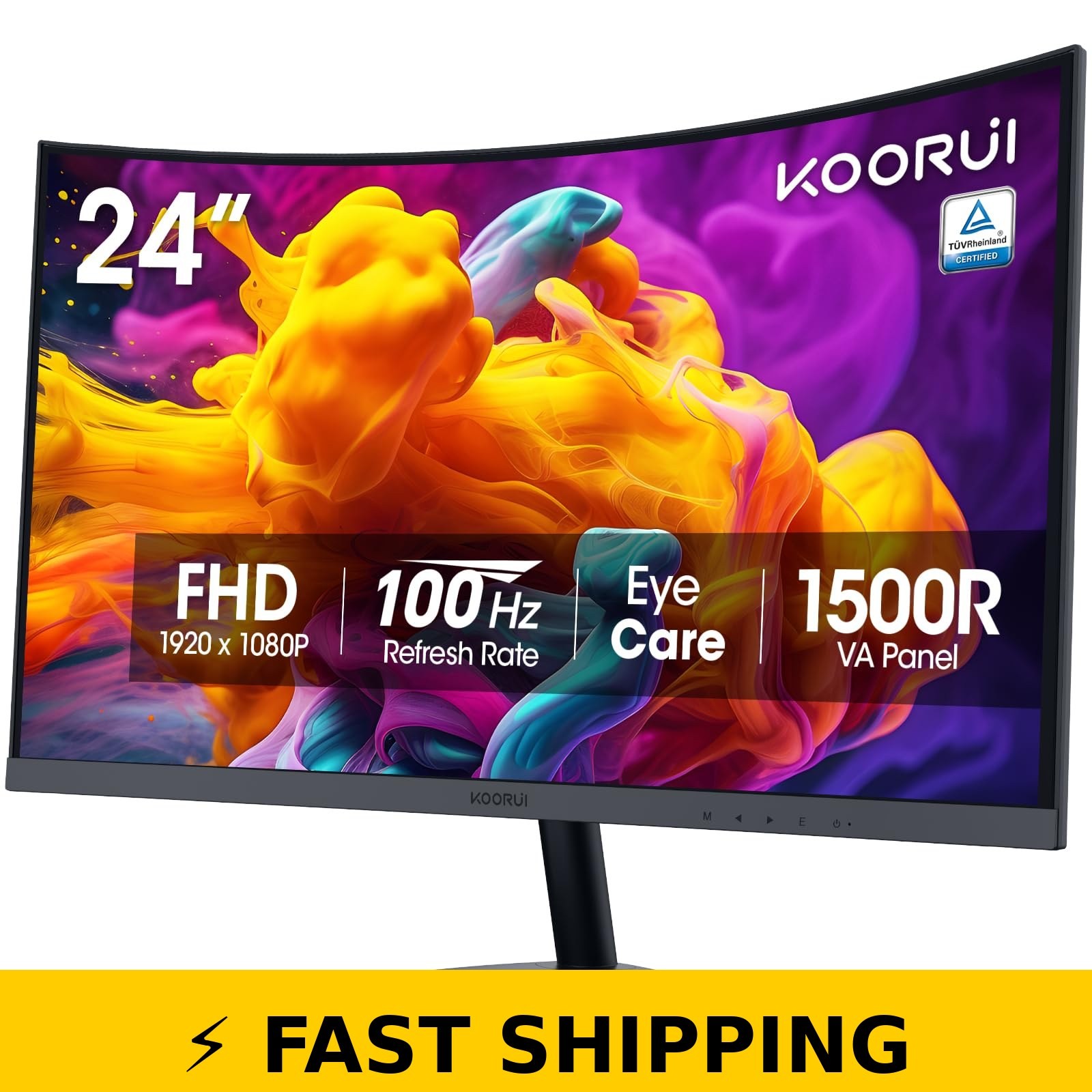 KOORUI 24" Curved Monitor, Full HD 1080P, 100Hz, Eye Care, Black