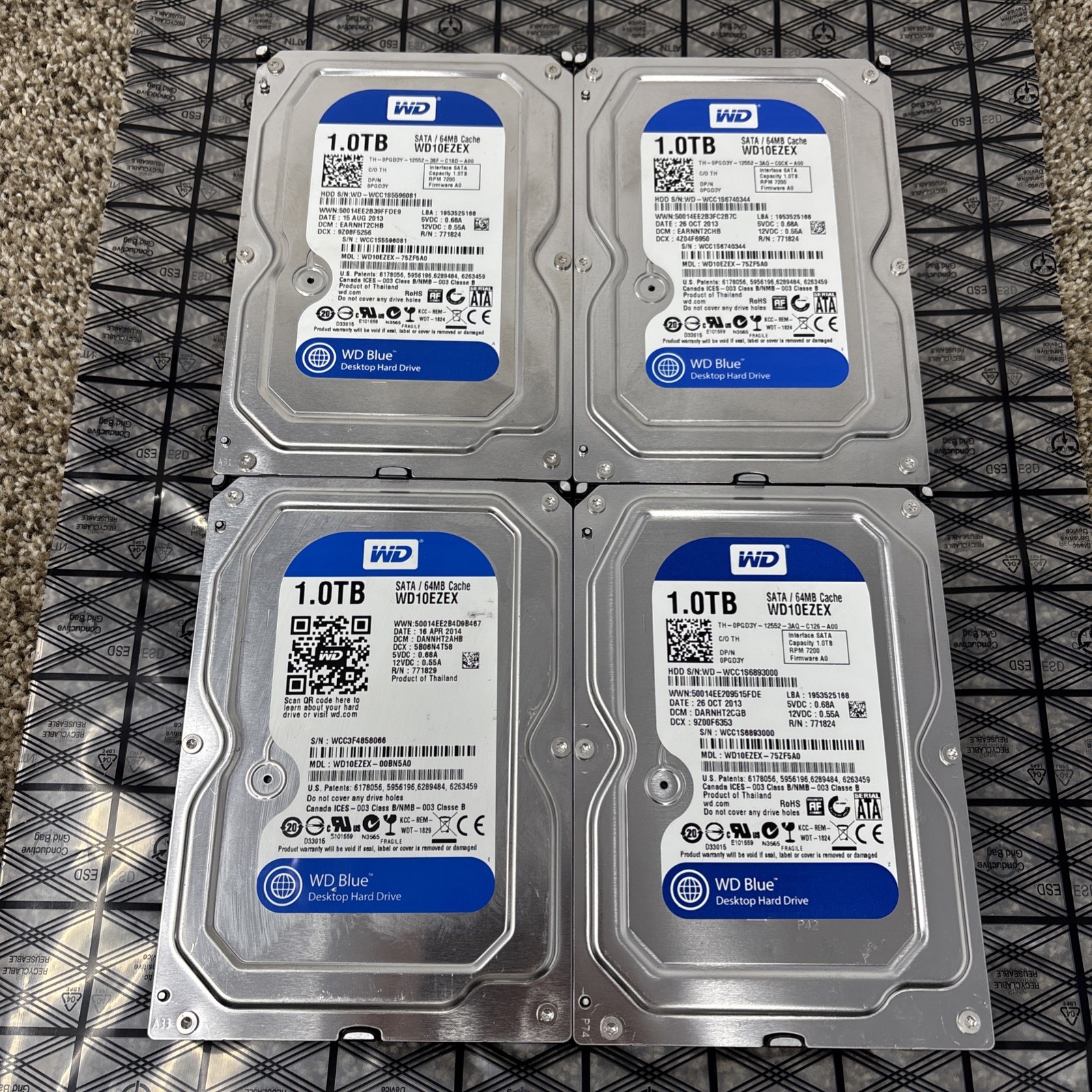 Lot Of 4 Western Digital WD10EZEX 1TB 7200RPM 3.5" SATA 6GB/s Desktop HDD