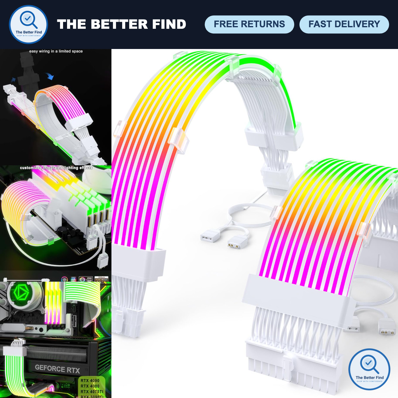 RGB 12V HPWR Extension Cables 24Pin & 16Pin GPU Male/Female - High-Performance P