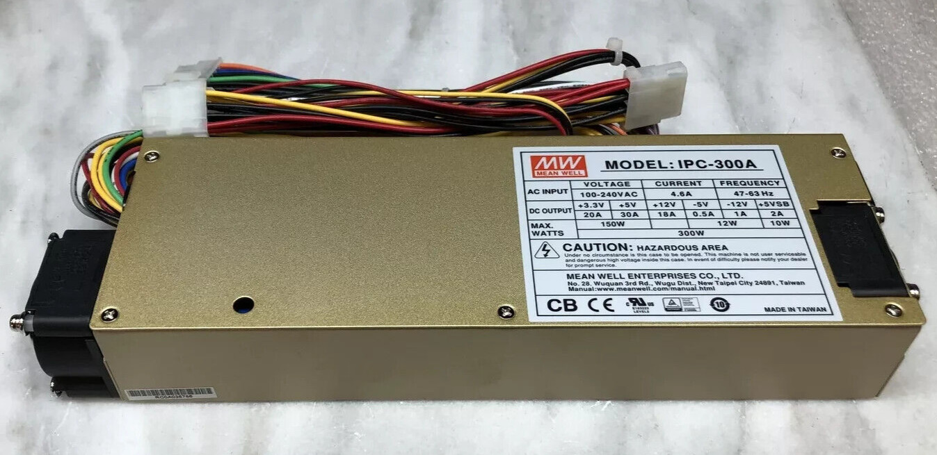 Mean Well IPC-300A 300W Industrial ATX 12V/P4 PC Power Supply 1U FREE S/H