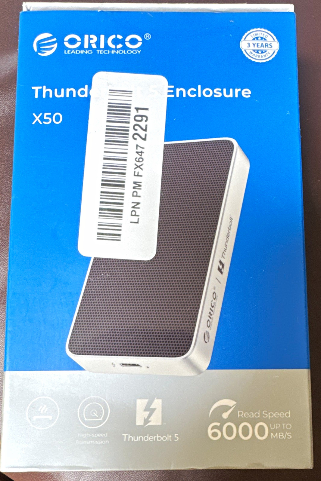 ORICO X50 Thunderbolt 5 M.2 External SSD Enclosure Aluminum Alloy Silver/Black