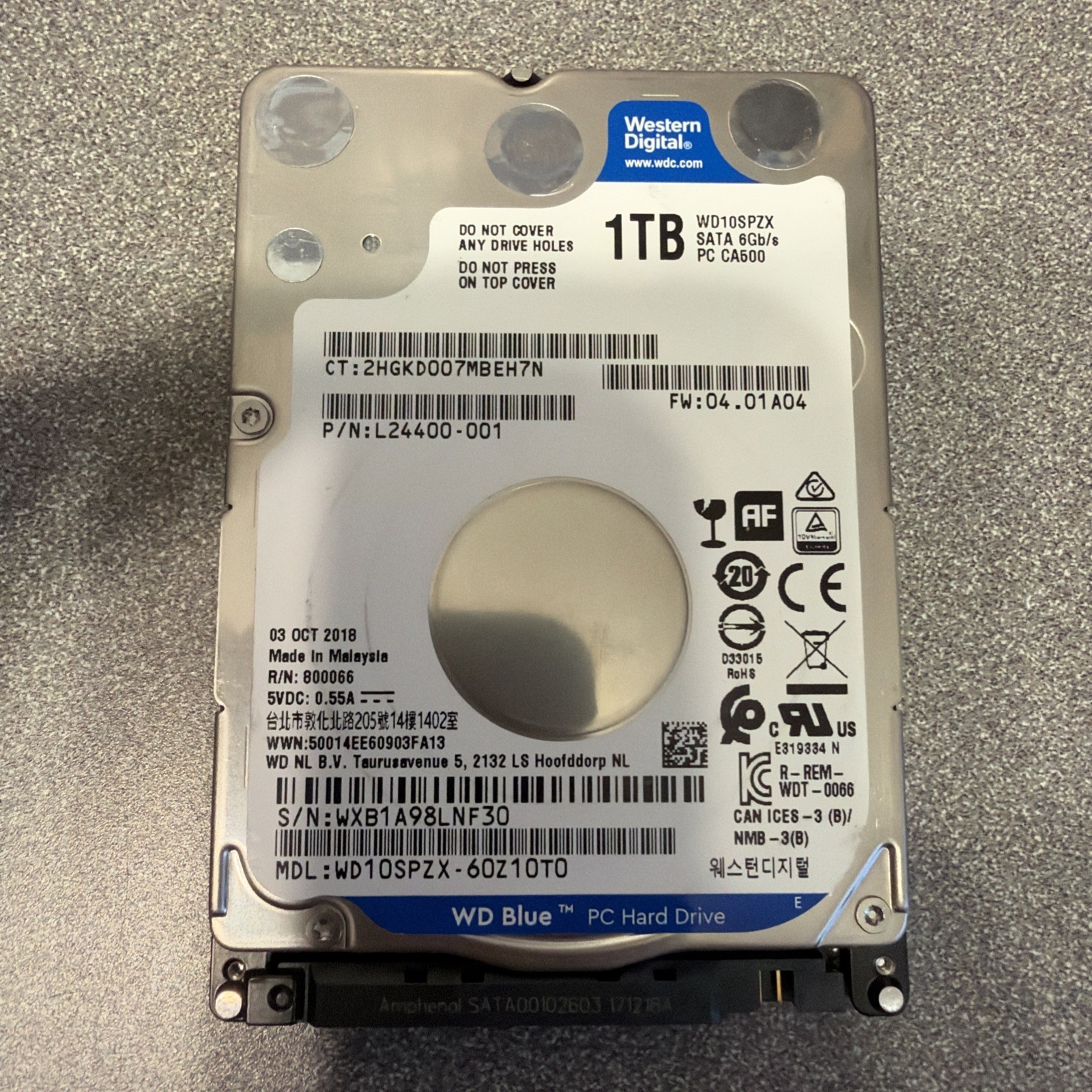 Western Digital 1TB Hard Drive WD10SPZX SATA 6Gb/s PC CA500 - P/N L24400-001