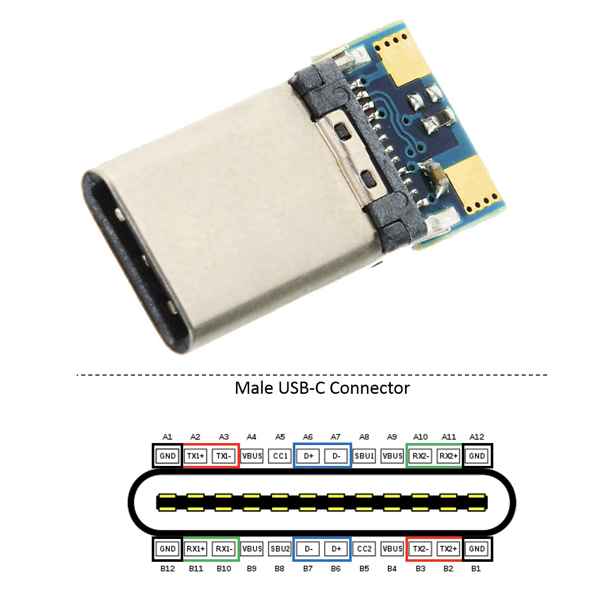 Cablecy DIY 24pin USB 3.1 Type C USB-C Male Plug Connector SMT type with PCB