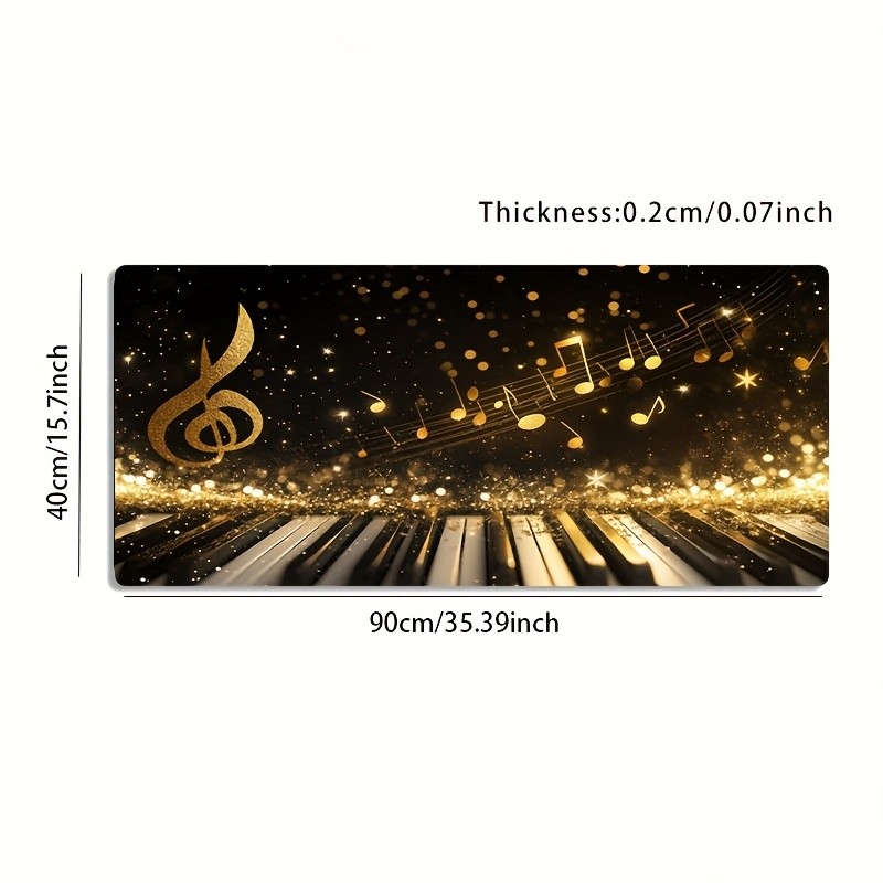 A Large Gaming Mouse Pad Featuring a Shimmering Design of Golden Musical Notes