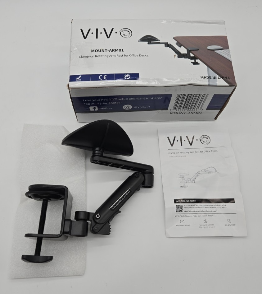 VIVO Black Universal Clamp-on Adjustable Ergonomic Arm and Wrist Rest Pad