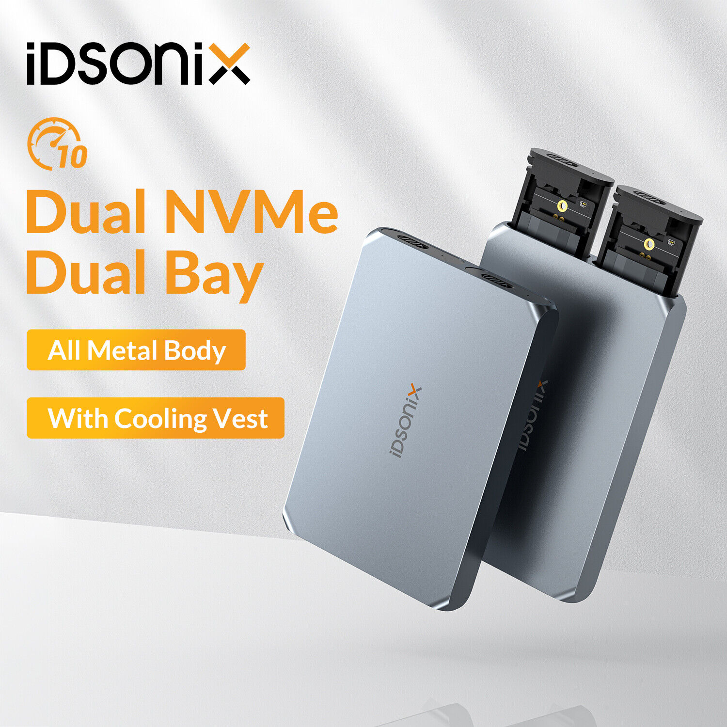 IDSONIX Dual bay NVMe SSD Enclosure M.2 to USB-C 3.1 GEN2 Hard Drive Enclosure