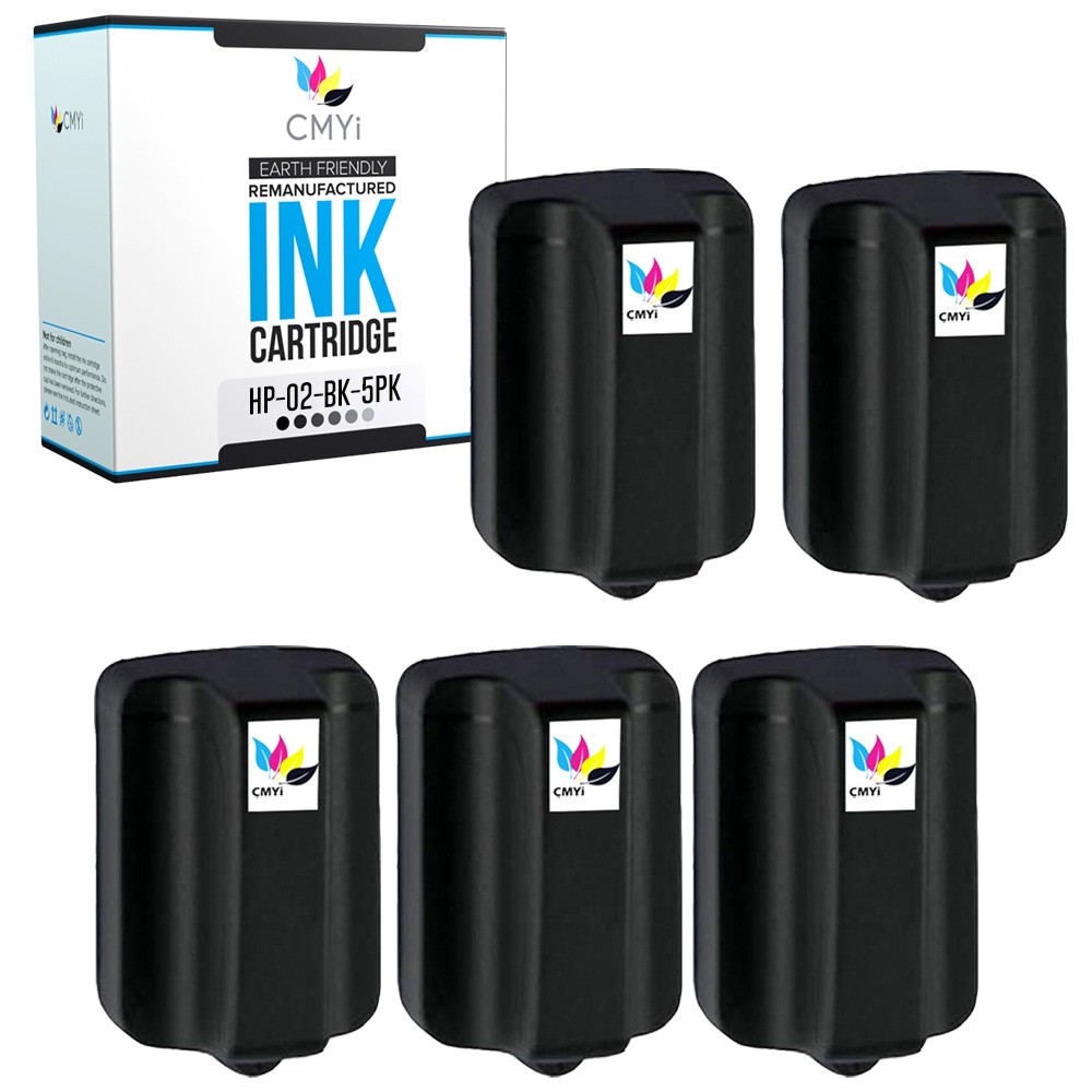 5PK CMYi Replacement HP 02 Black Cartridge for PhotoSmart 8200 8230 8238 8250
