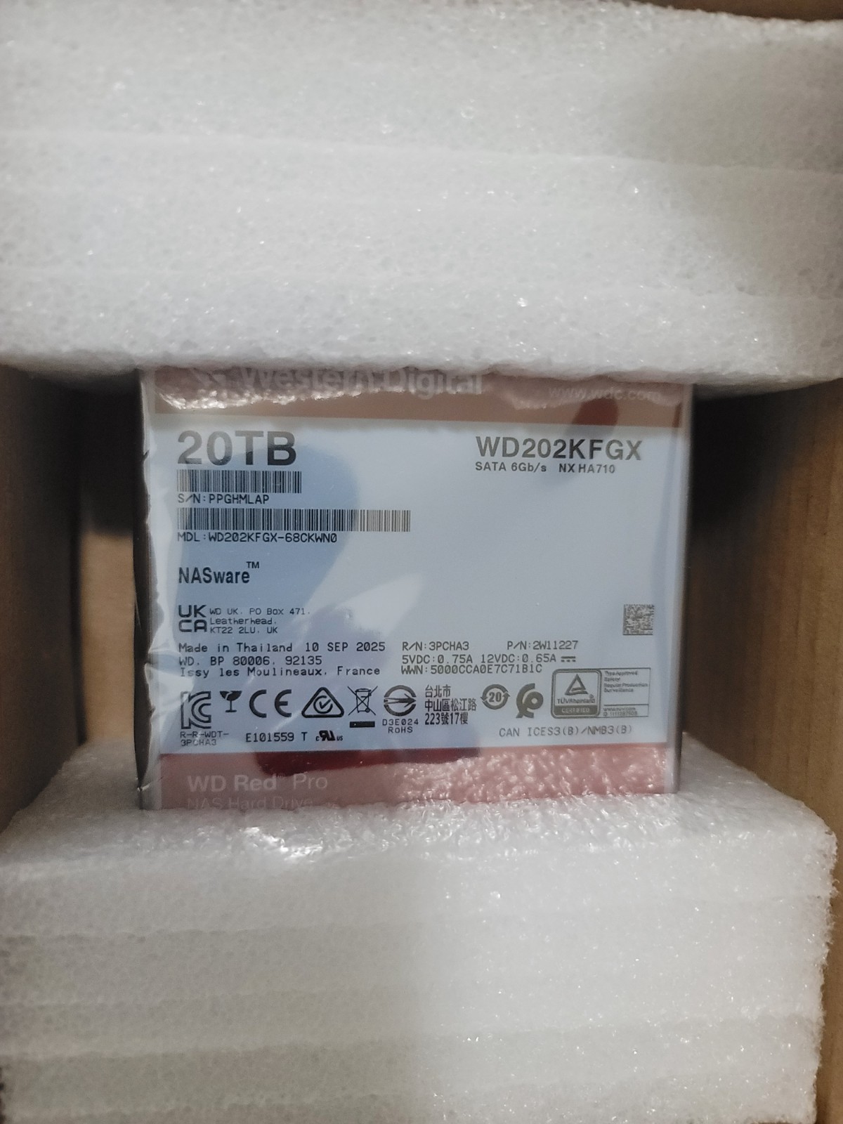 Western Digital WD202KFGX 20TB Hard Drive 3.5" SATA CMR