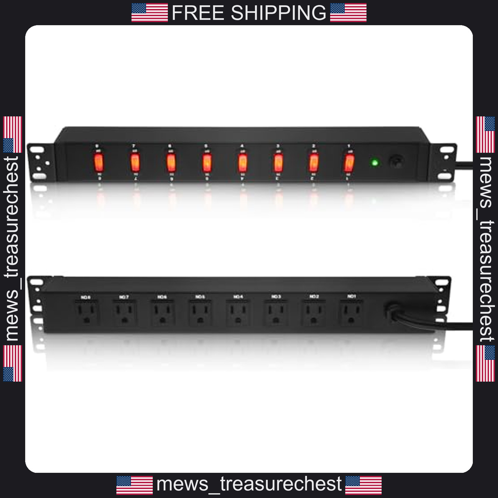 Rack Mount Power Strip with 8 Outlets 12 AWG Cord 6ft for Data Centers