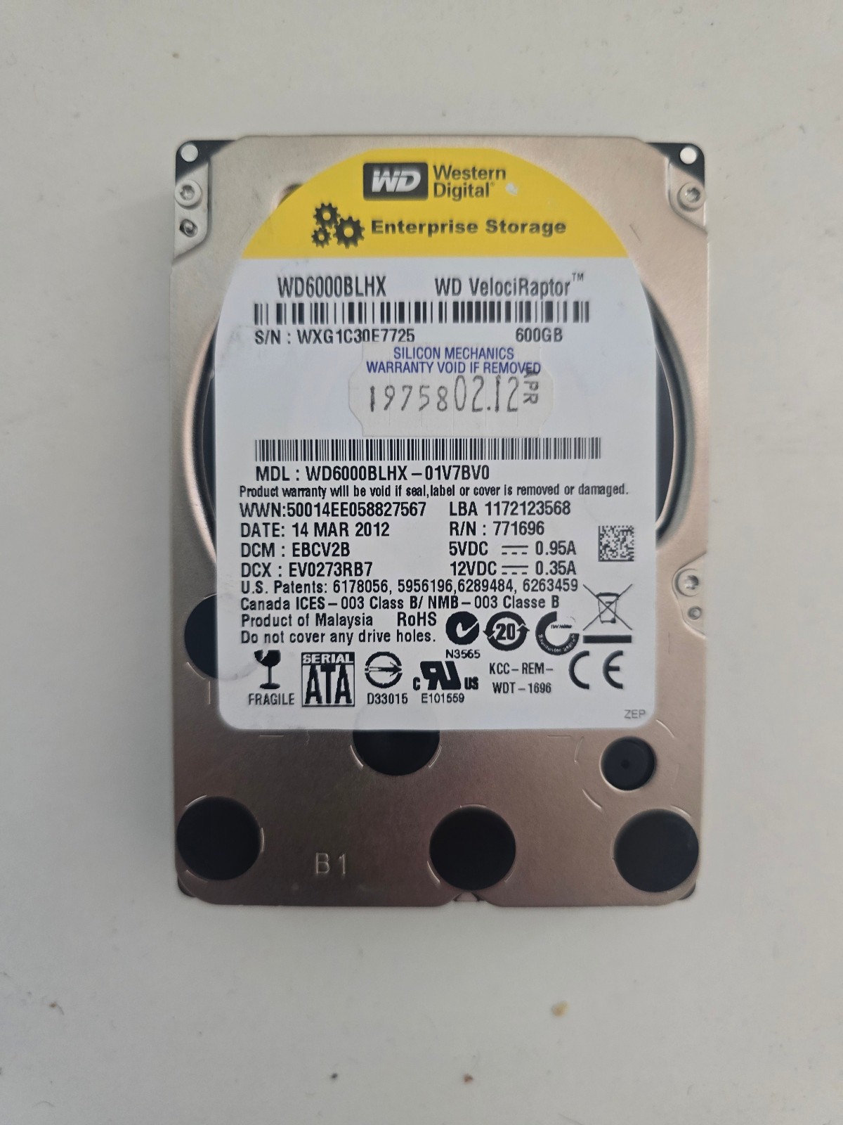 Lot of 6 Western Digital WD6000BLHX VelociRaptor 600GB 10K SATA 6Gb/s 2.5"