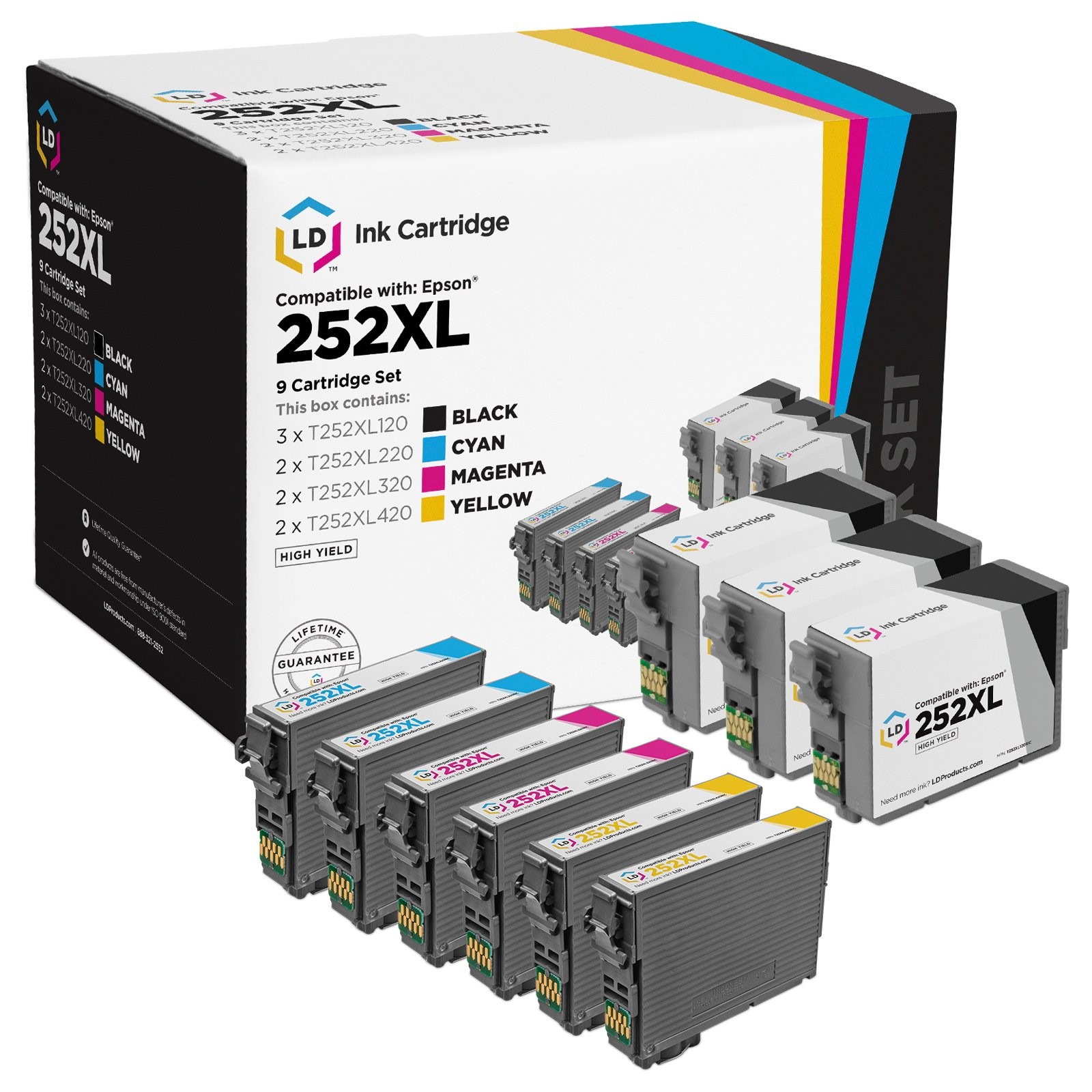 LD 9pk Reman Cartridges for Epson Ink 252 XL 252XL T252XL WF-3640 WF-3620 Black