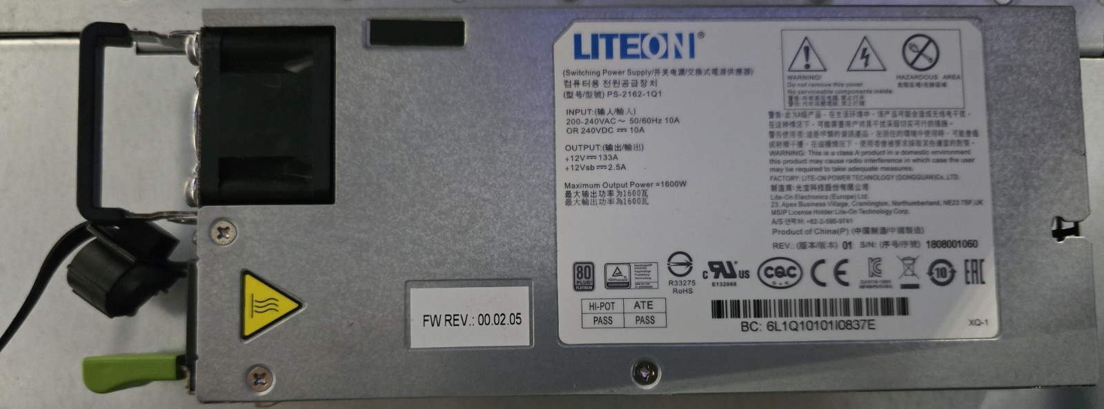 NVIDIA DGX-1  LITEON PS-2162-1Q1 120VAC 1600W POWER SUPPLY