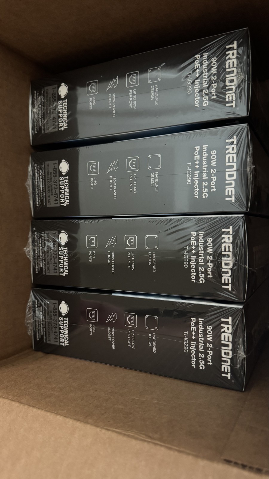 NEW Lot of 4 TRENDnet TI-IG290 95W 2-Port Industrial 2.5G PoE++ Injectors (Seale