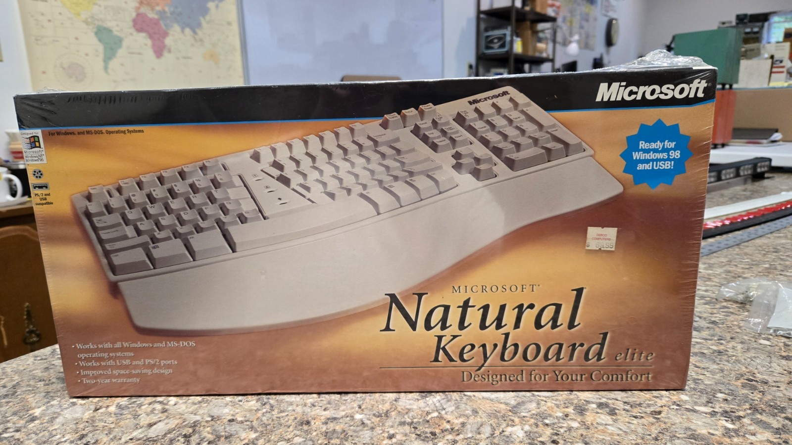 Vintage Microsoft Natural Keyboard Elite SEALED PS/2 and USB - NOS