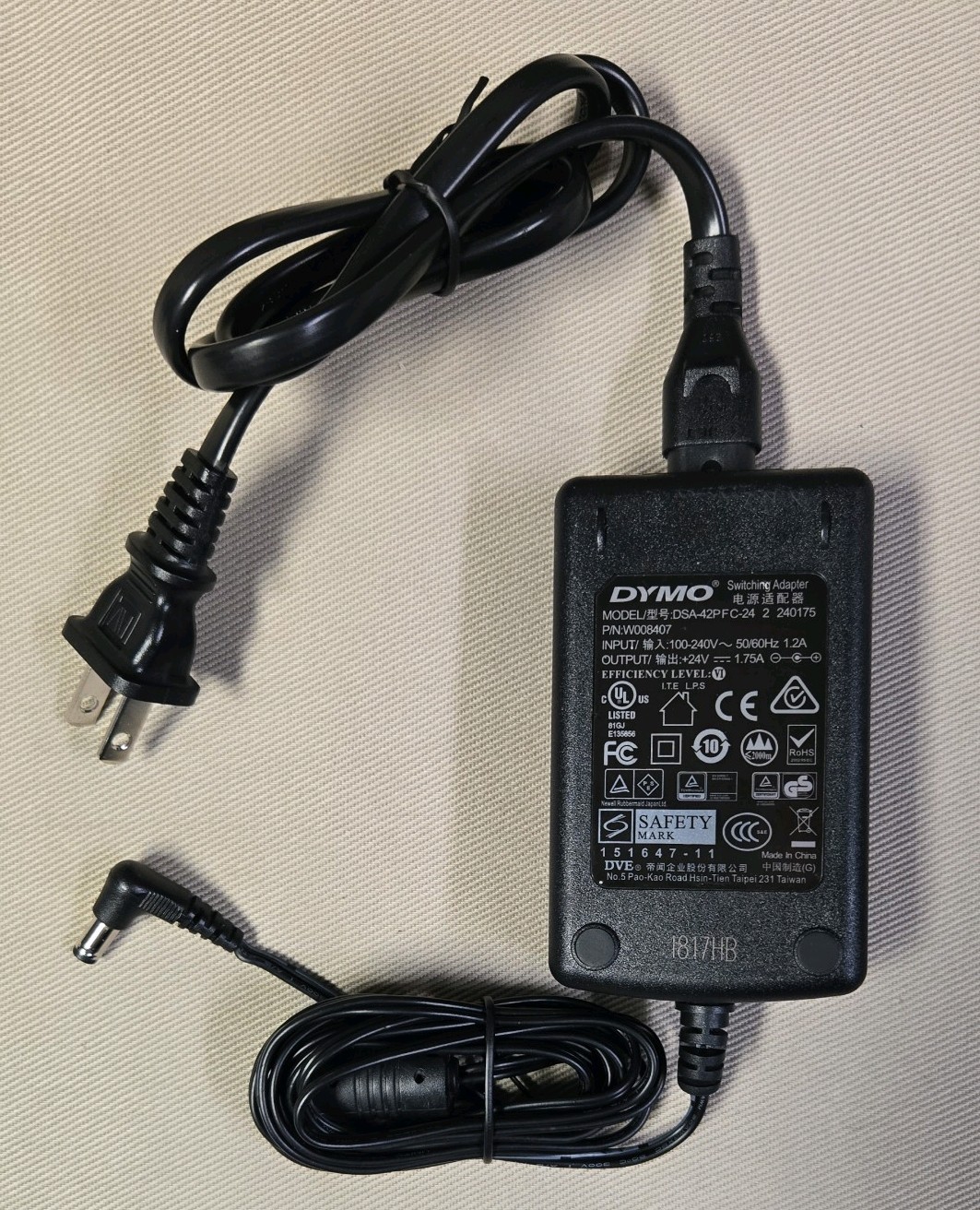 Genuine Dymo Label Writer AC Adapter Switching Power Supply DSA-42PFC-24 W008407