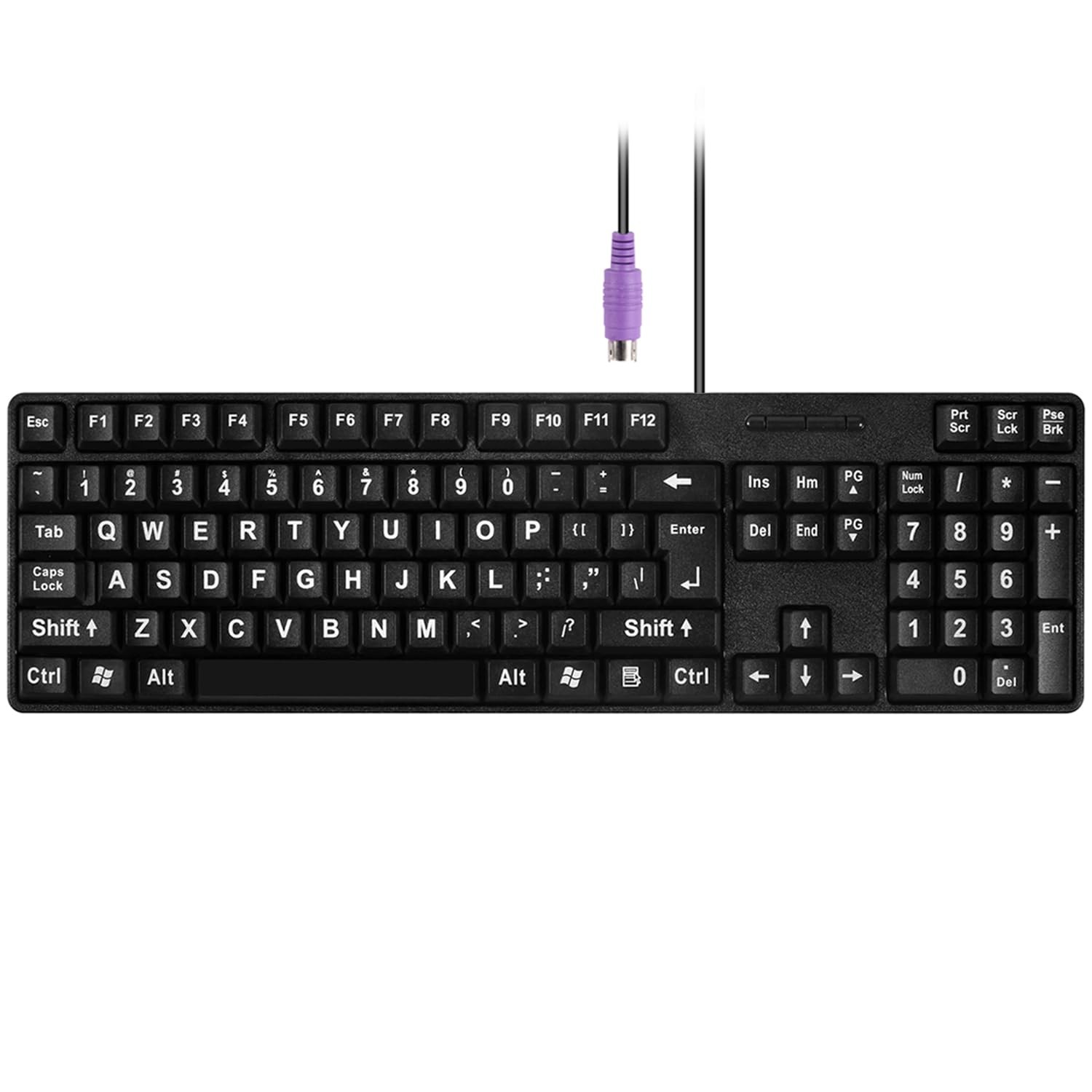 M MC Saite MCSaite Wired PS2 104 Keys Computer Keyboard - Big Print Black
