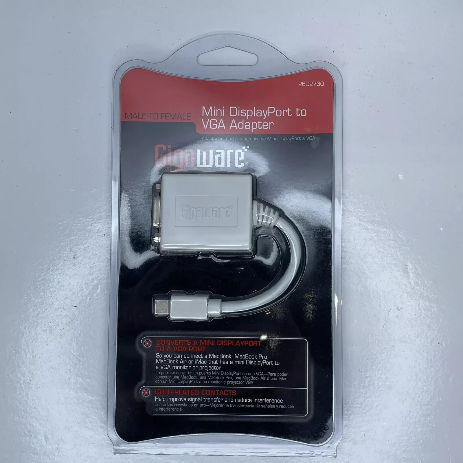 GigaWare Mini Display Port to VGA Adapter, Male-To-Female 2602730, New