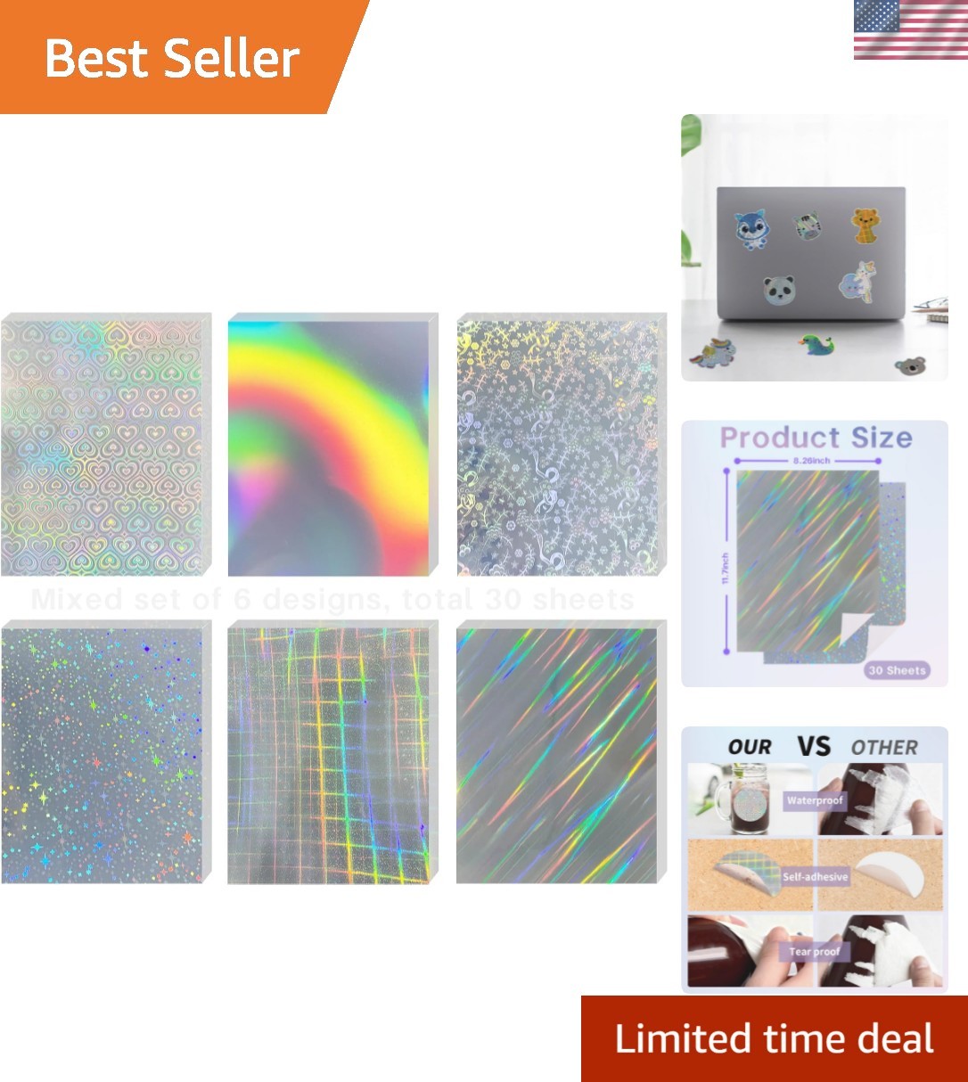 30 Sheets Holographic Sticker Paper for Inkjet&Laser Printer, Printable Vinyl...