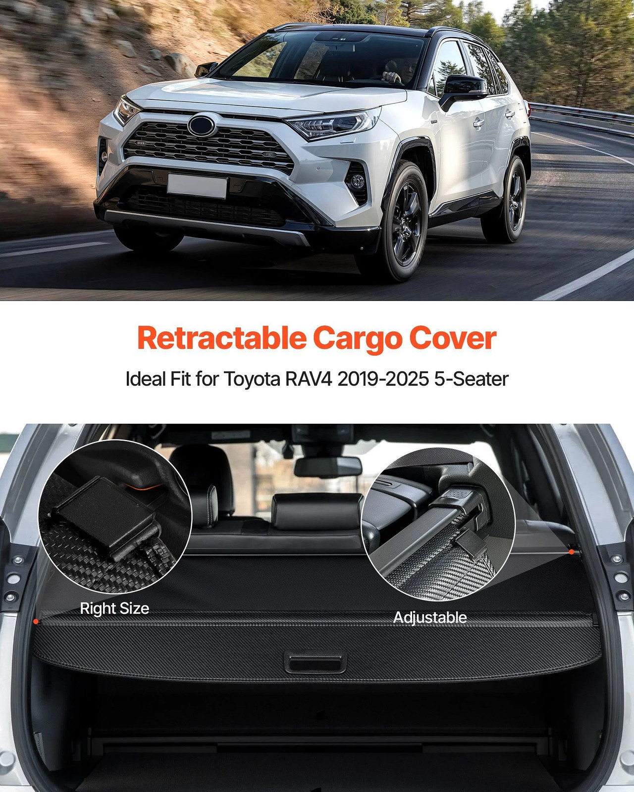 Retractable Cargo Cover, Upgraded Carbon Fiber Texture Trunk Cover, Anti-Peepin