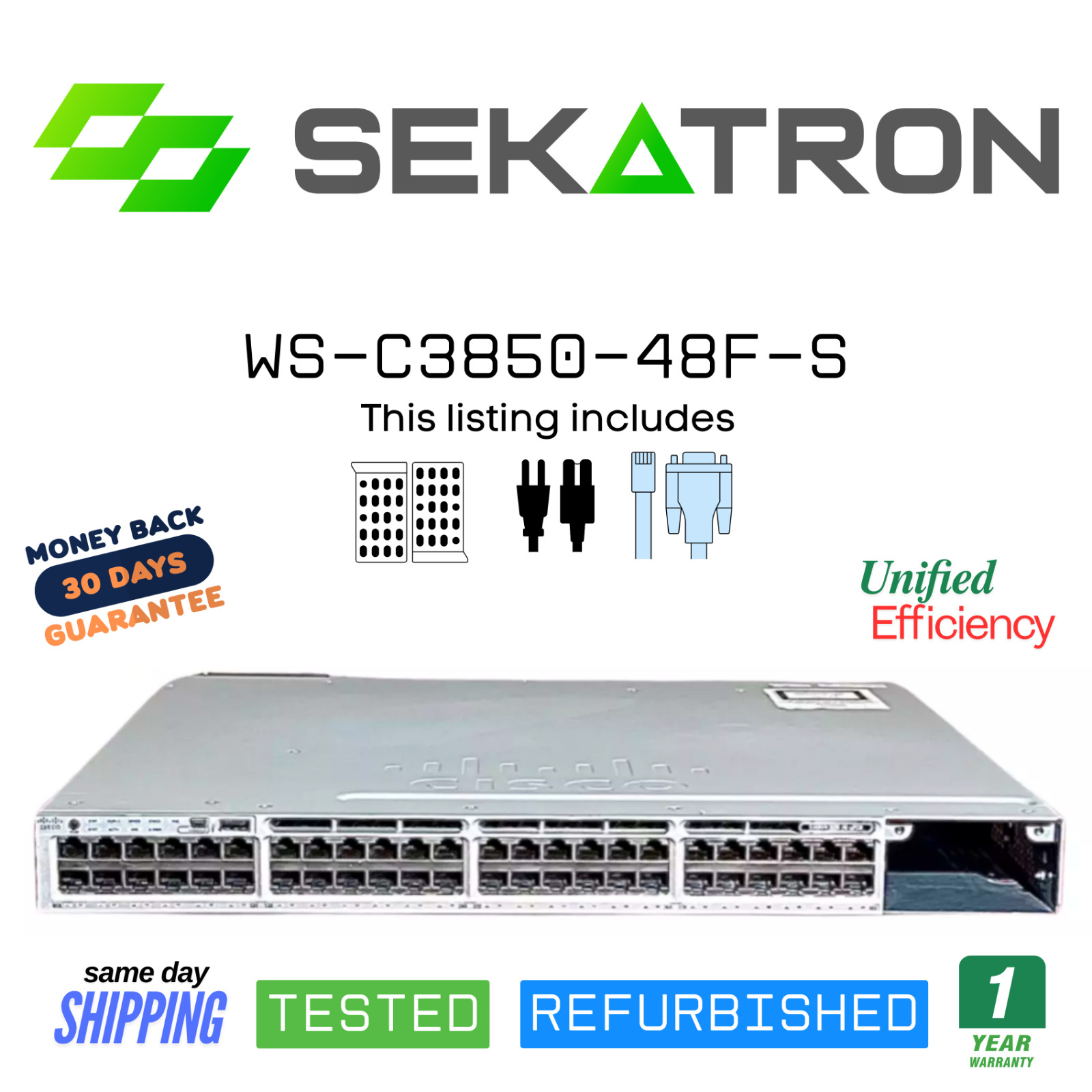 ♻️ Cisco WS-C3850-48F-S 48 Port Gigabit PoE Switch w/ PSU & Fans⚡Fast Ship