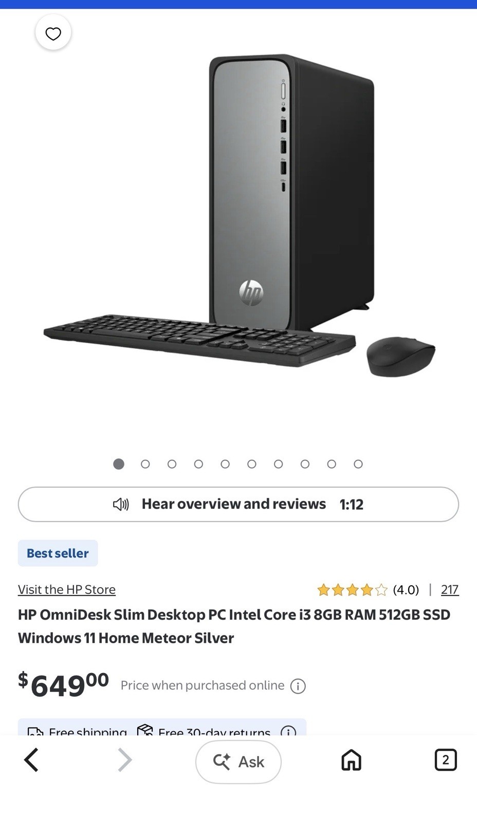 HP OmniDesk Slim S03-0903w Desktop i3 8GB 512GB SSD Windows 11 Home