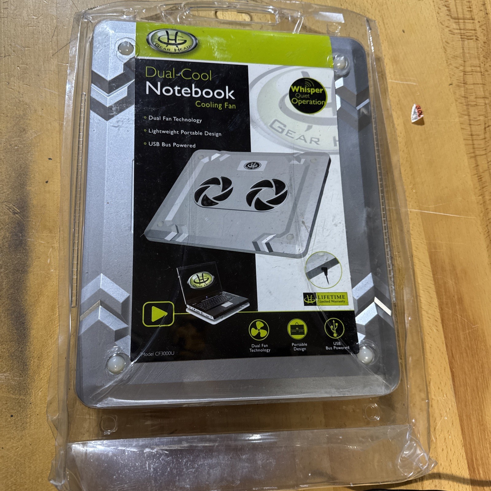 Gear Head Dual-Cool Notebook Cooling Fan Dual Fan Lightweight USB Powered - New.