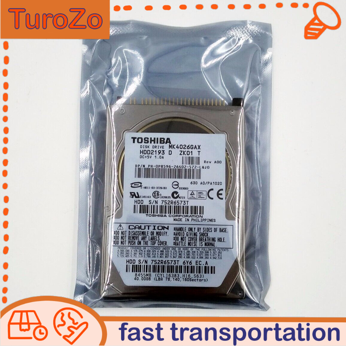 Toshiba 40gb 5400 RPM,2.5" MK4026GAX IDE  Internal Hard Disk Drives
