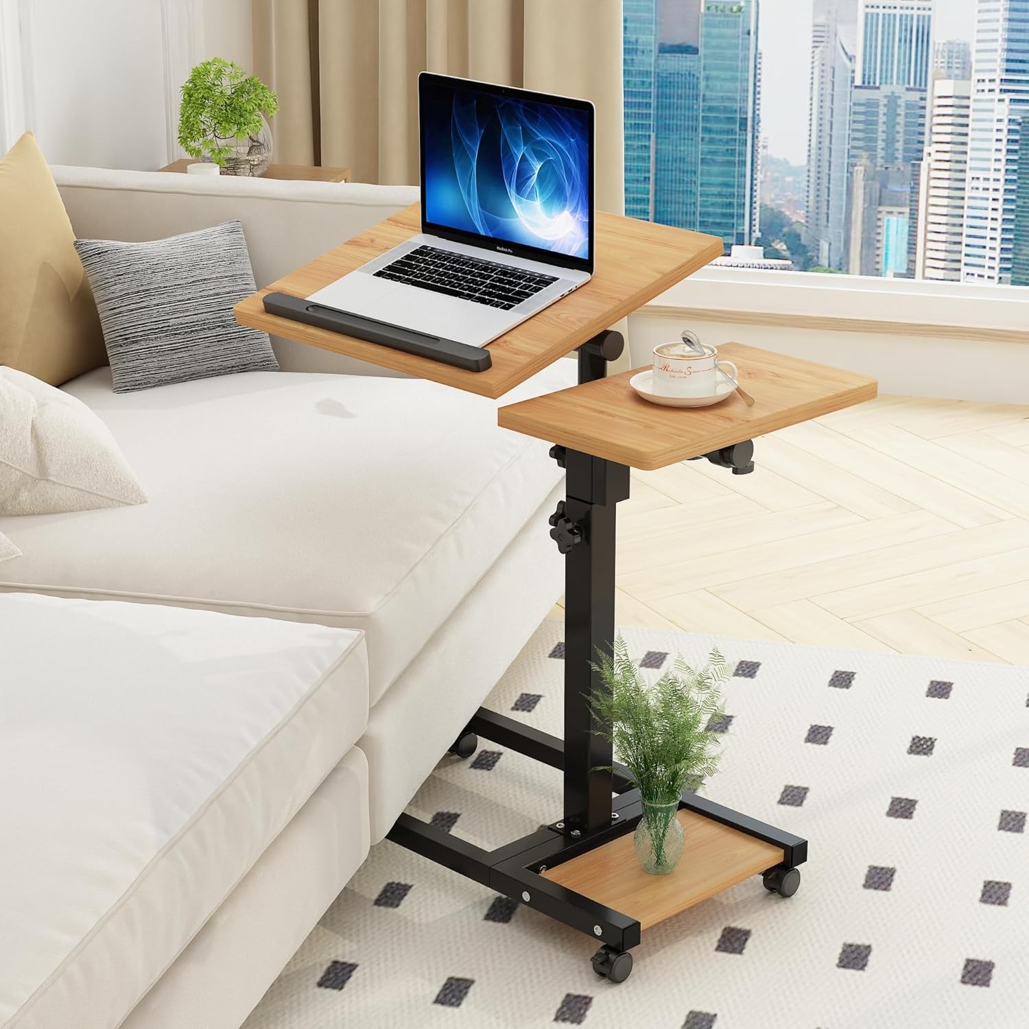 Bedside Desk Mobile Rolling Laptop Stand with Wheels