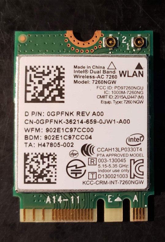 Intel Dual Band Wireless-AC 7260 WiFi Network Card BT4.0  7260NGW Dell 0GPFNK