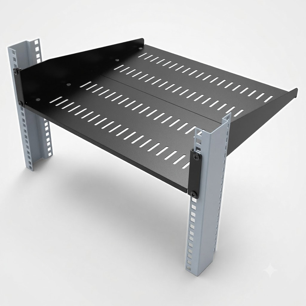 2U Black Steel Vented Server Rack Shelf Adjustable Cantilever Tray 19 Inch Mount