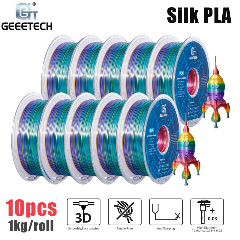 10KG Silk PLA Gradient Rainbow Color Geeetech Silky 3D Filament 1.75mm Shiny PLA