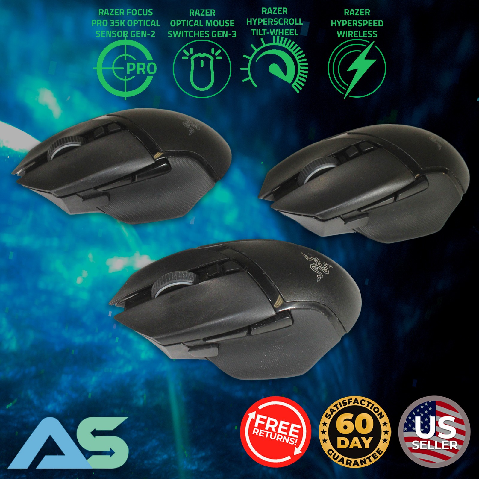 Lot of 3 Razer Basilisk V3 Pro Wireless Gaming Mouse 35K DPI Optical Sensor Gen2