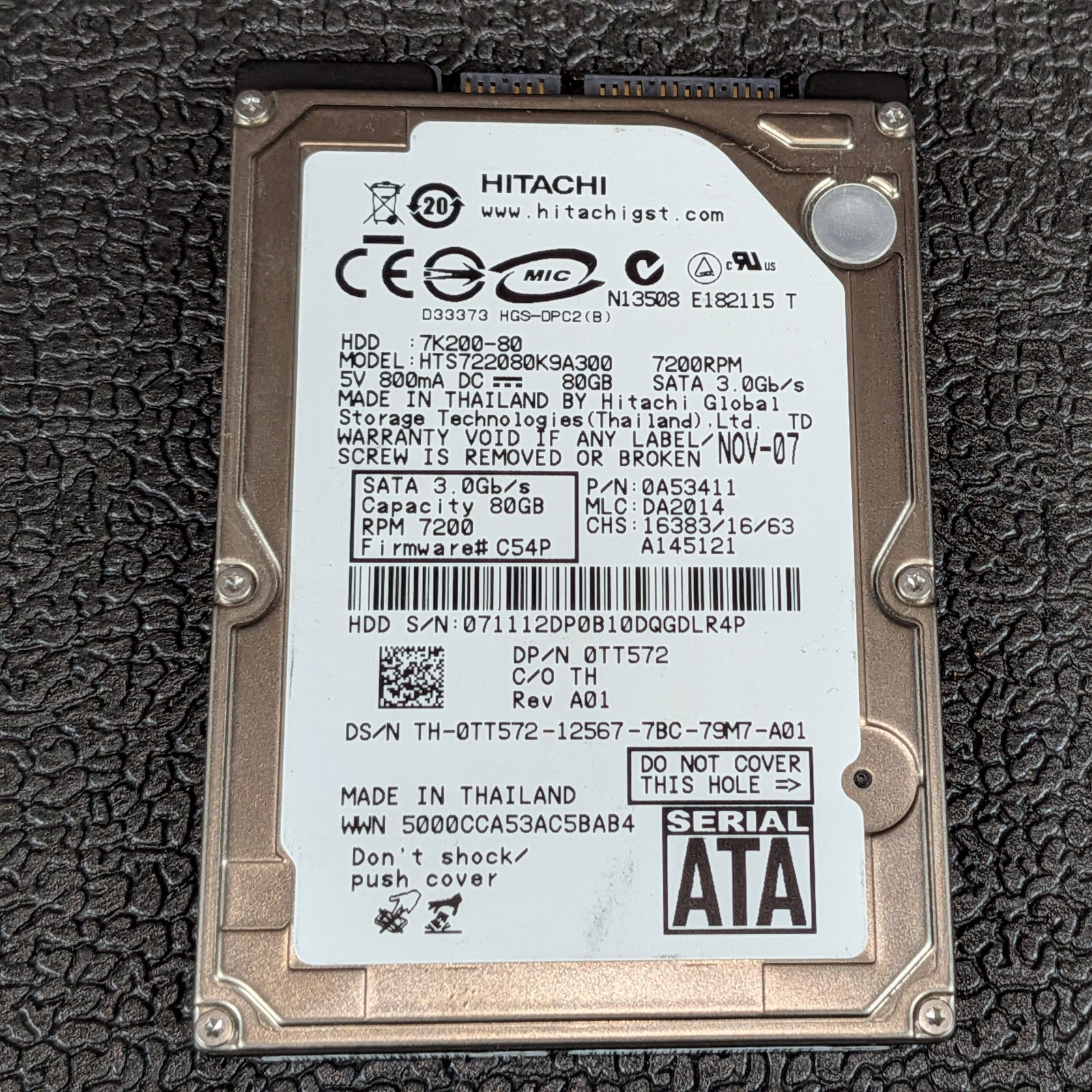 Hitachi Travelstar ZK200 80GB 2.5" SATA Hard Drive - HTS722080K9A300 - TESTED