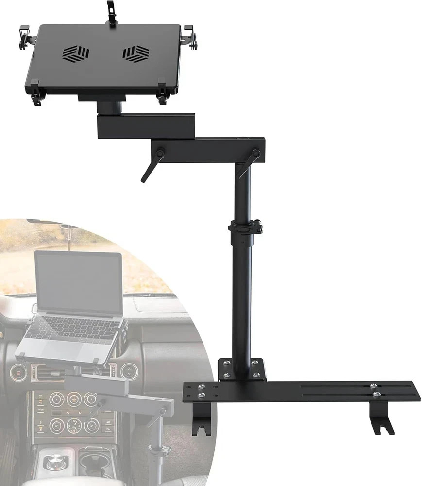 Car Laptop Mount with 2 Cooling Fans, No-Drill Adjustable Vehicle Computer Mount