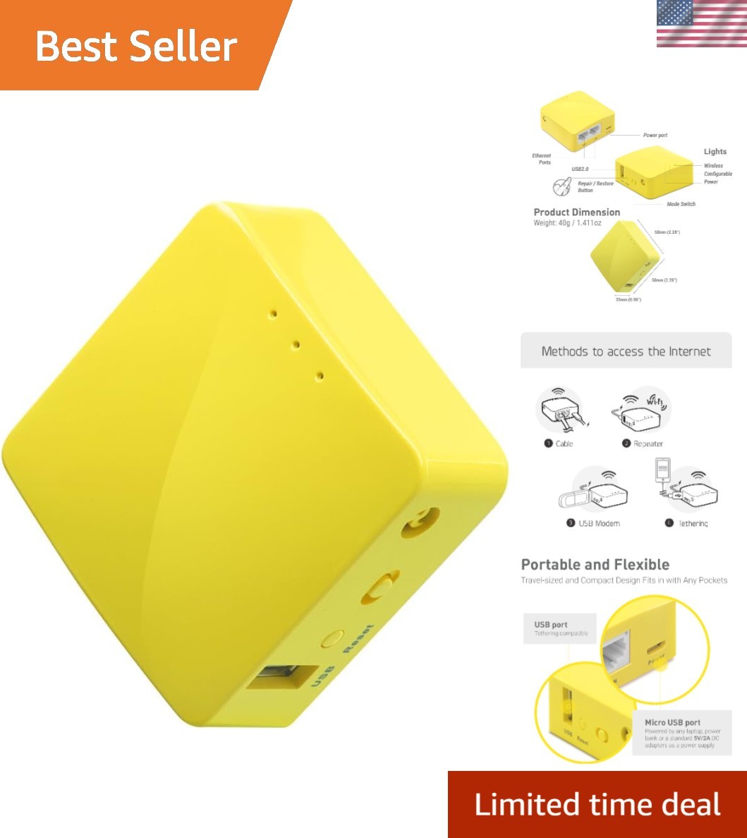 Mango Mini VPN Router - 300 Mbps, OpenWrt, Perfect for Travel and Public Wi-Fi