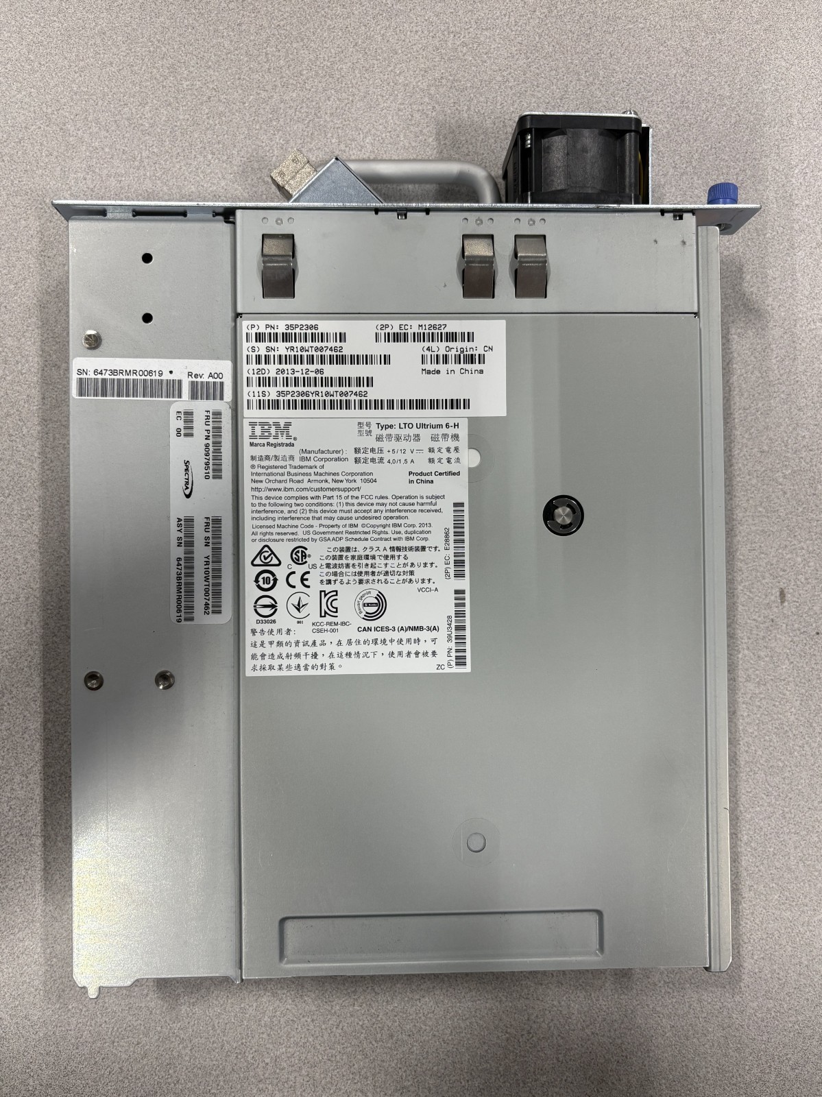 IBM 35P2306 ULTRIUM 6H LTO6 HH FC Tape Drive 39U3428 Spectra  WITH TEST REPORT