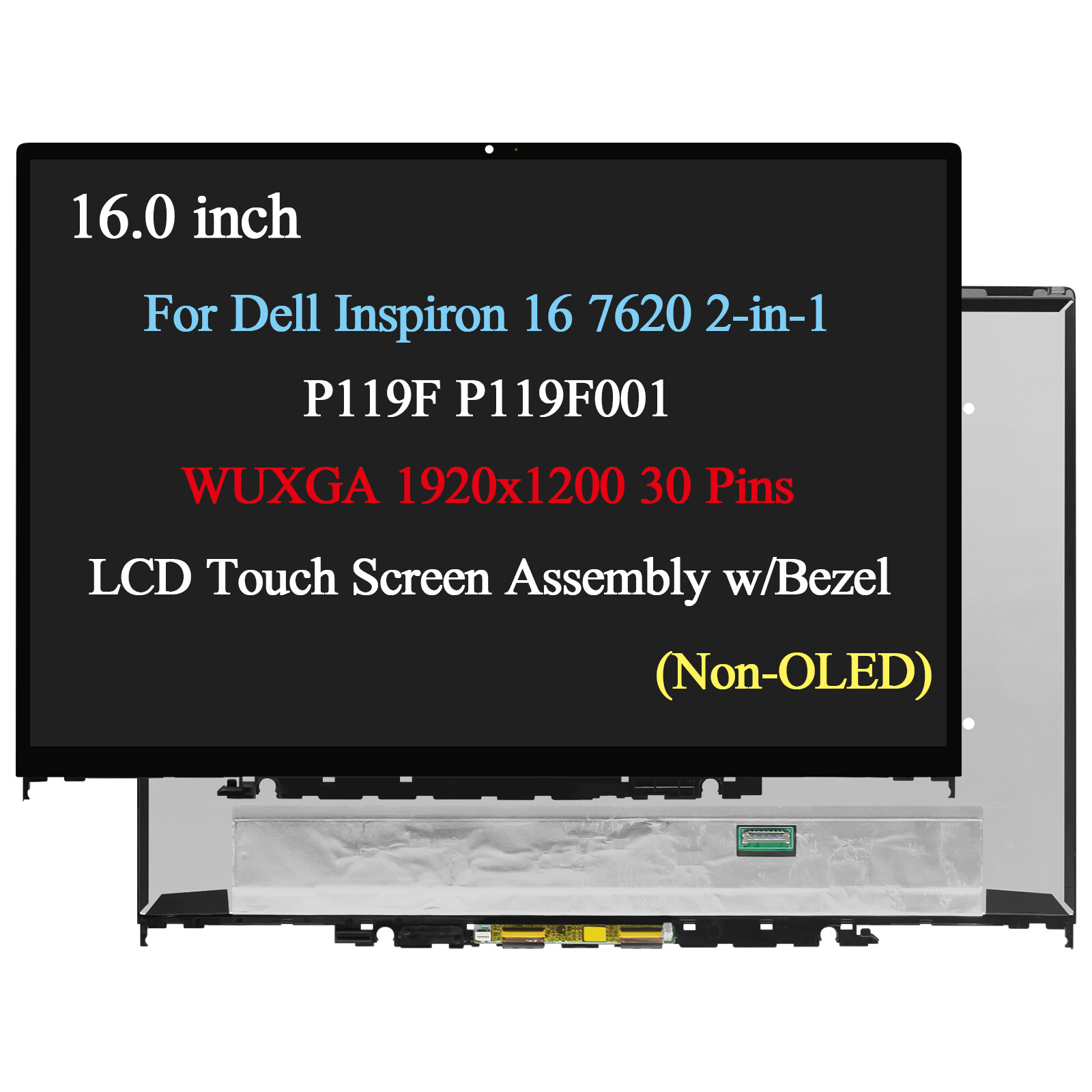 For Dell Inspiron 16 7620 2-in-1 P119F P119F001 16" LCD Touch Screen Replacement