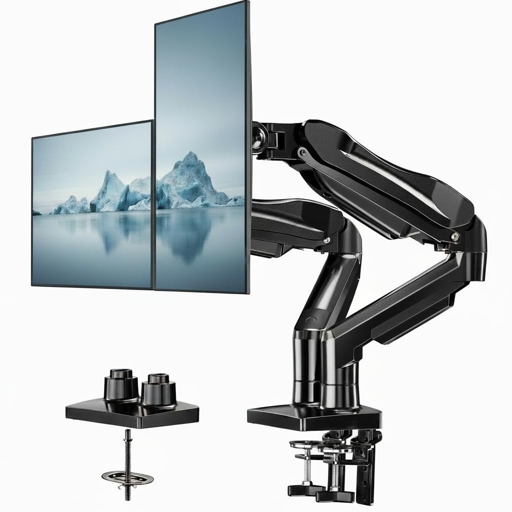 HUANUO FlowLift™ Dual Monitor Stand, Fully Adjustable Gaming Monitor Desk Mount